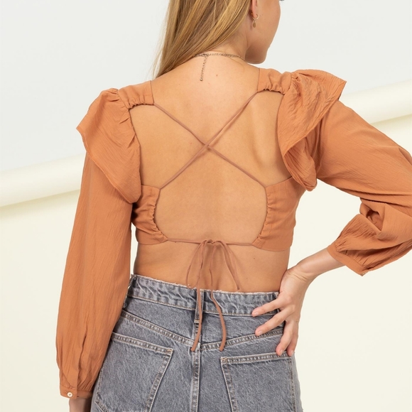 BACK TO BUSINESS RUFFLED CROP TOP - Picture 2 of 3